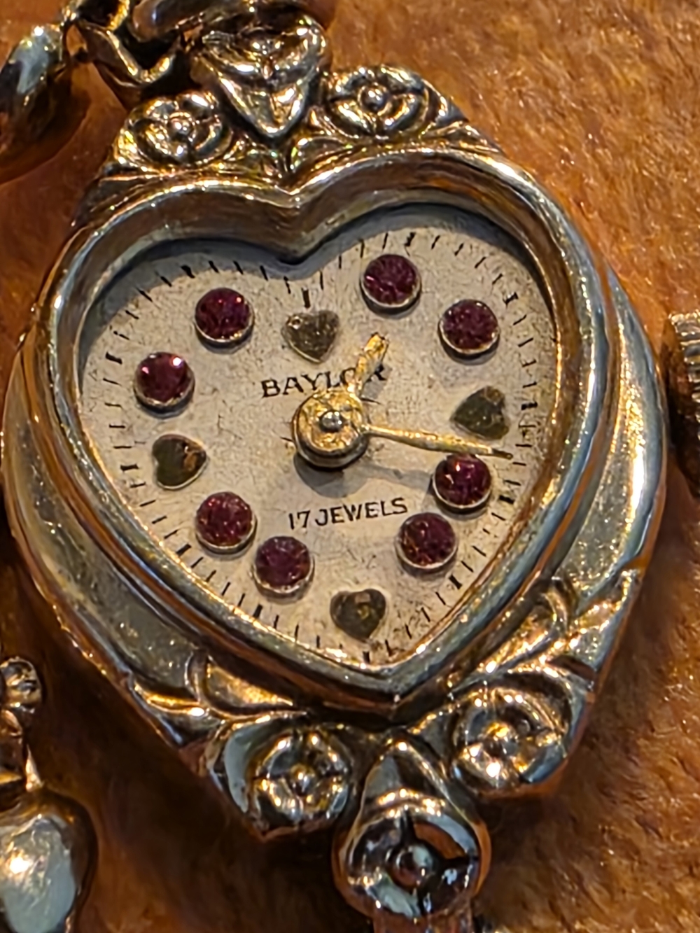 GORGEOUS Baylor Heart-Shaped Vintage Watch Pendant - Gold Tone with Pink Accents